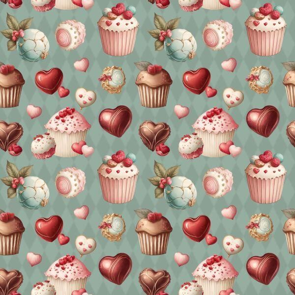 Tricoline Digital Cupcake Fundo Bege, 100% Alg 50cm x 1,50mt